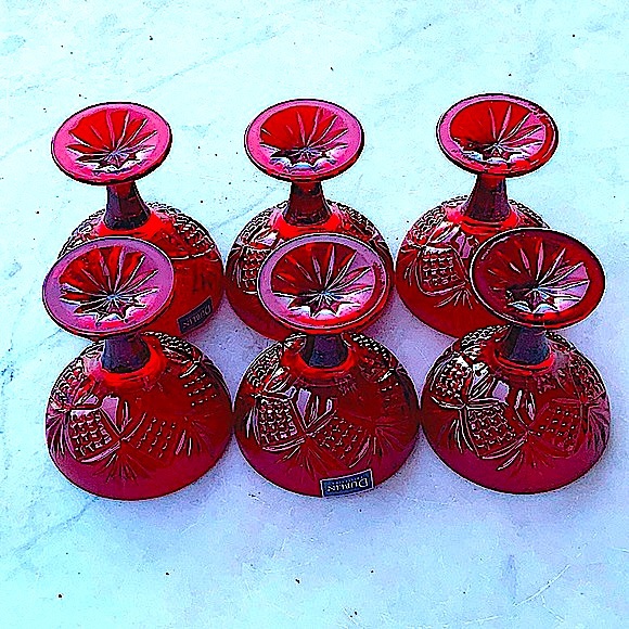 GODINGER TASTERS DUBLIN RED CRYSTAL SET (6) WITH STAINLESS STEEL SPOONS - Picture 6 of 8